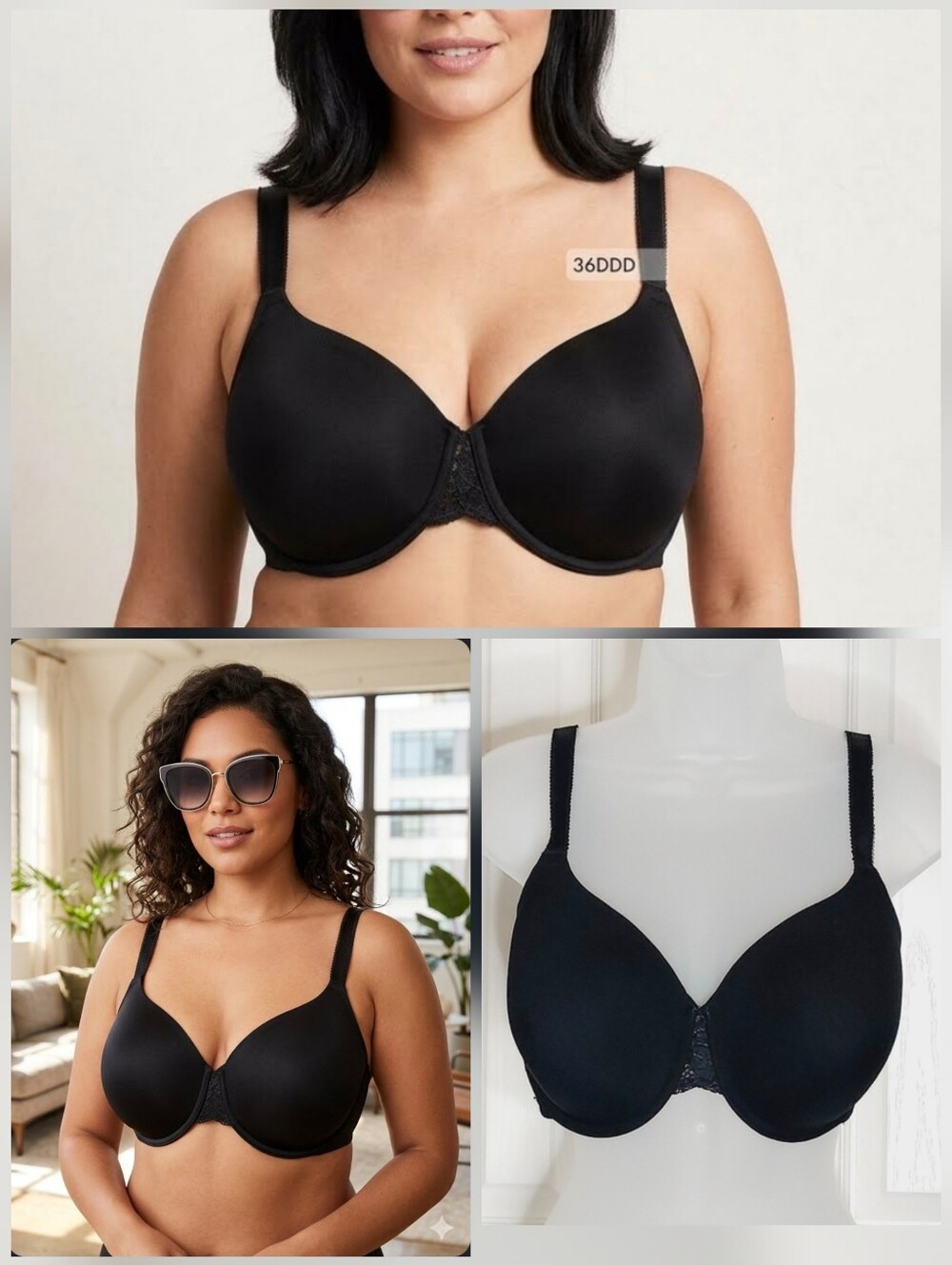 💙Wacoal black bra with lace sides underwire pushup bra 🤍36DDD